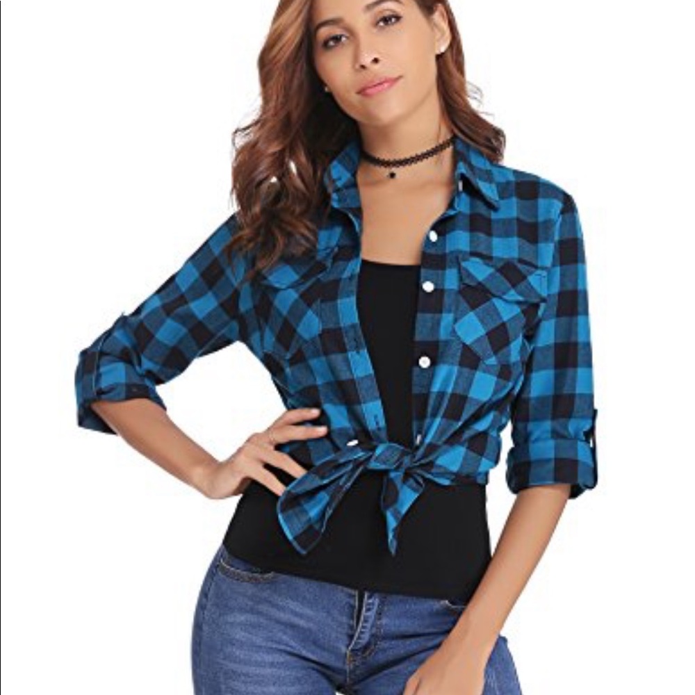 Abollria blue black plaid womens flannel size 2XL